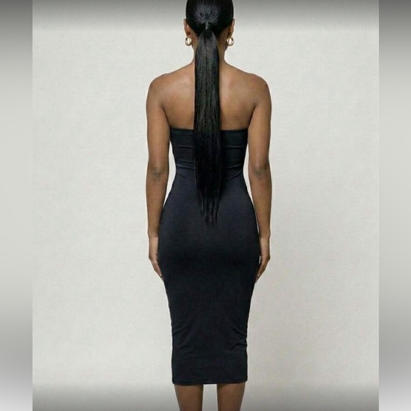 Strapless Bodycon Midi Dress in Mustard - Picture 9 of 15